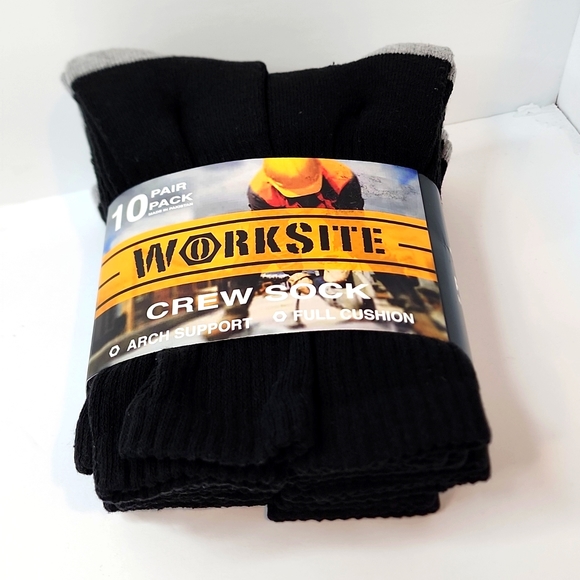 WORKSITE 10 PAIR CREW SOCKS, BLACK WORTH GREY TOEGUARD & HEAL - Picture 6 of 8